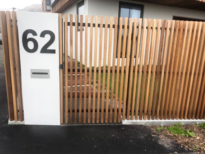 Cedar slat pedestrian gate with matching fence, Queenstown